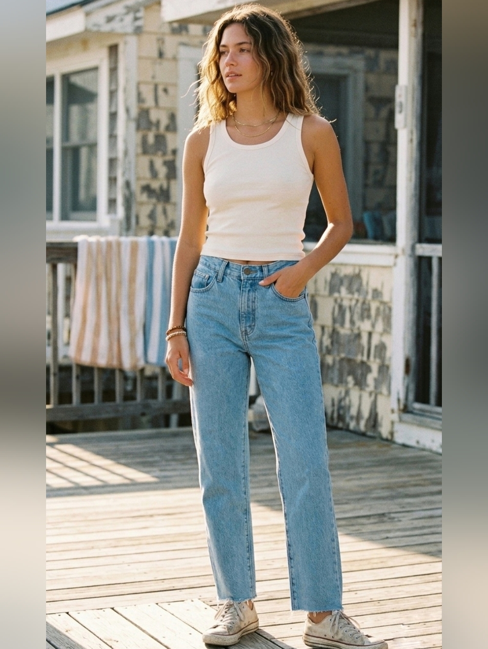 J. Galt - Light Wash Raw Hem Jeans - Straight Leg Button Fly